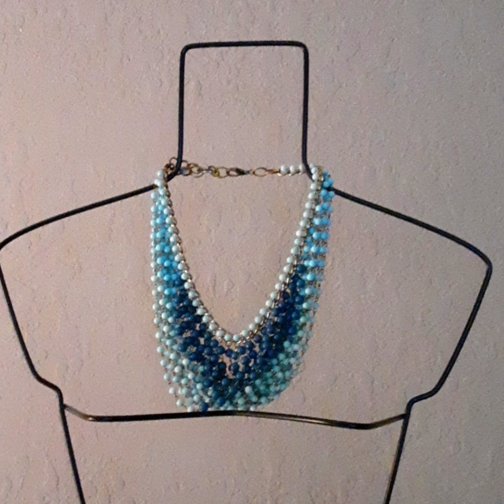 Vintage Beautifully Crafted Necklace Beads Teal,Turquoise,SkyBlue,mix goldtones